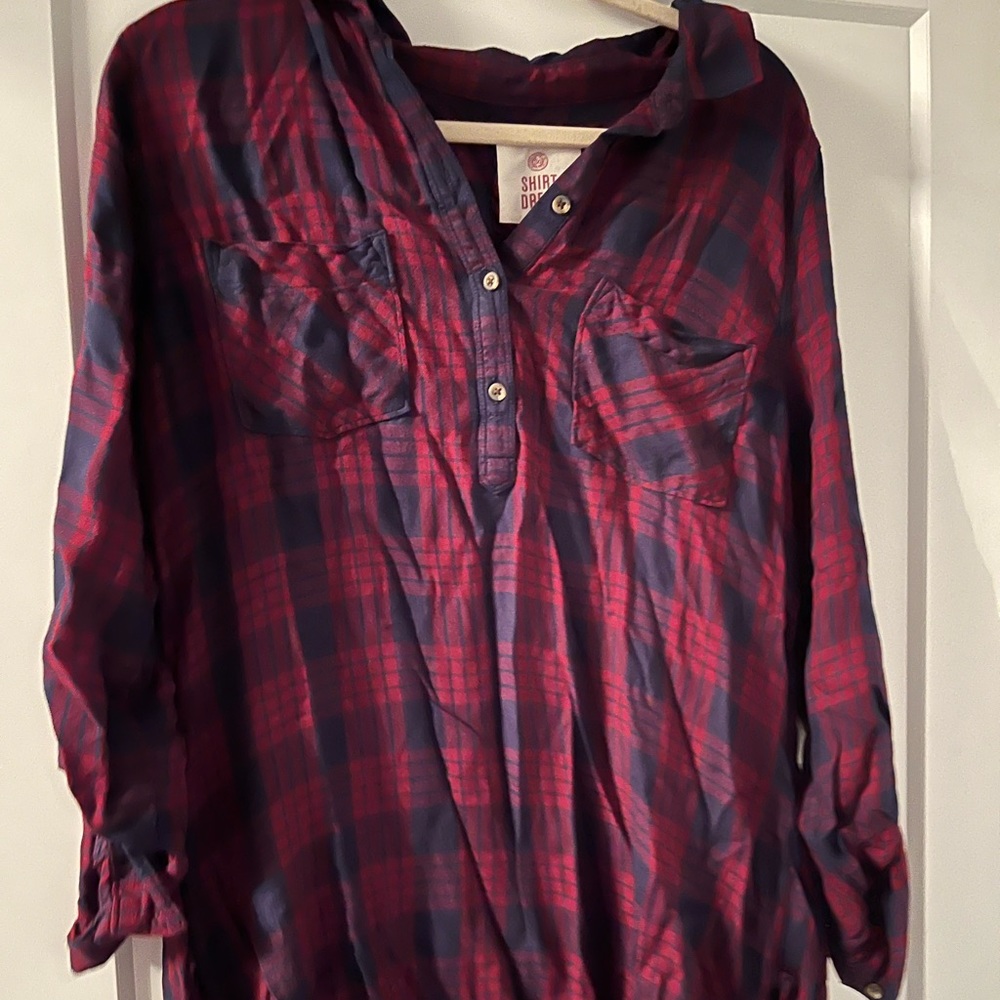Red and Navy Flannel Dress